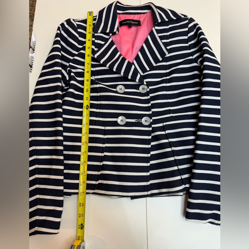 NANETTE LEPORE Navy Striped Women's Jacket / Blazer Women’s size 4 - Picture 7 of 9